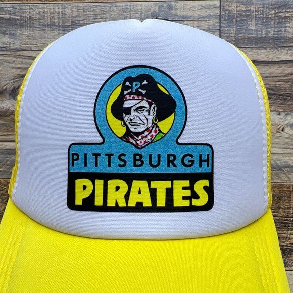 Pittsburg Pirates Mens Trucker Hat Yellow Snapback Retro Logo Baseball Cap - Picture 3 of 8